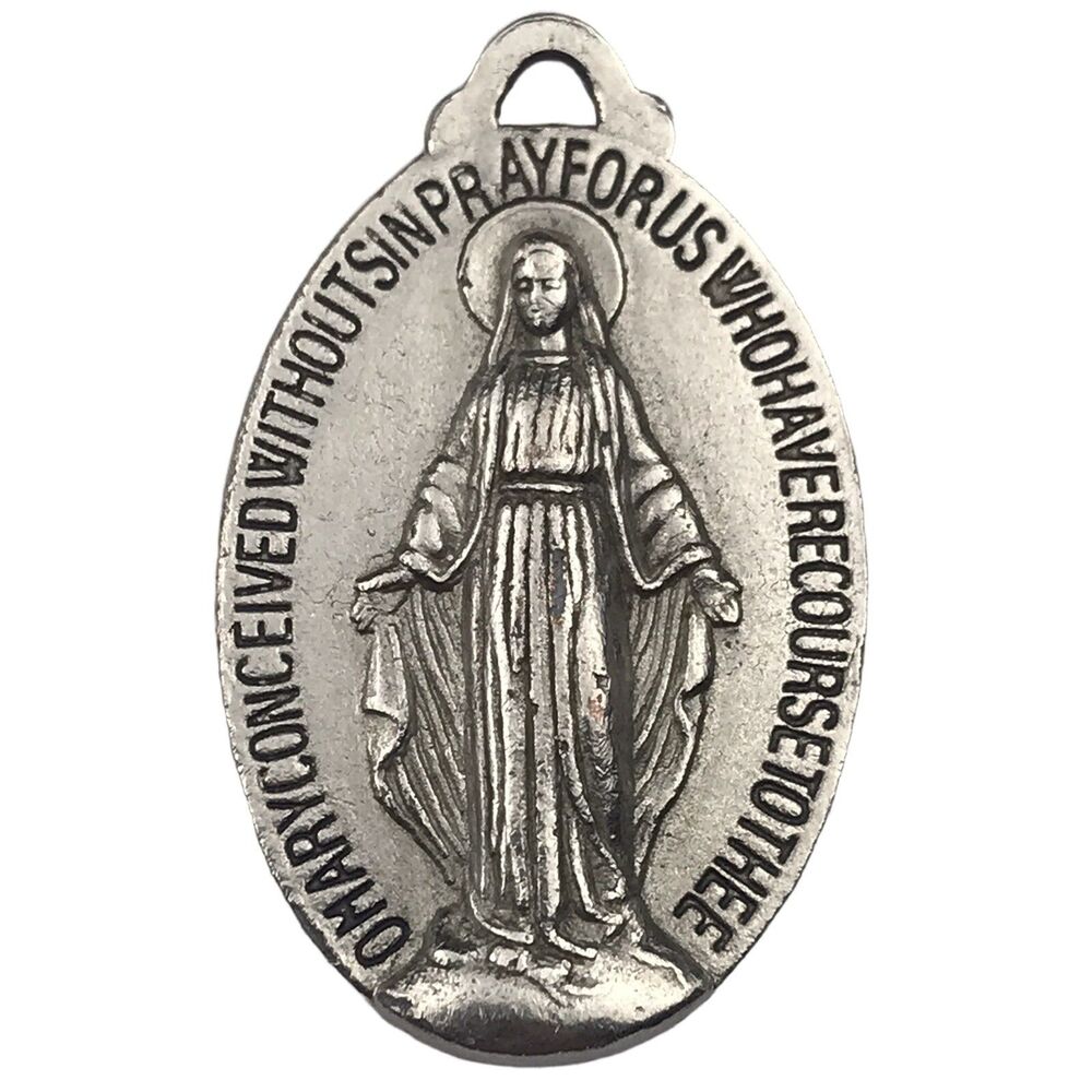 Mother Mary Madonna Vintage Pendant Charm Catholic Symbols Reverse Pray For Us